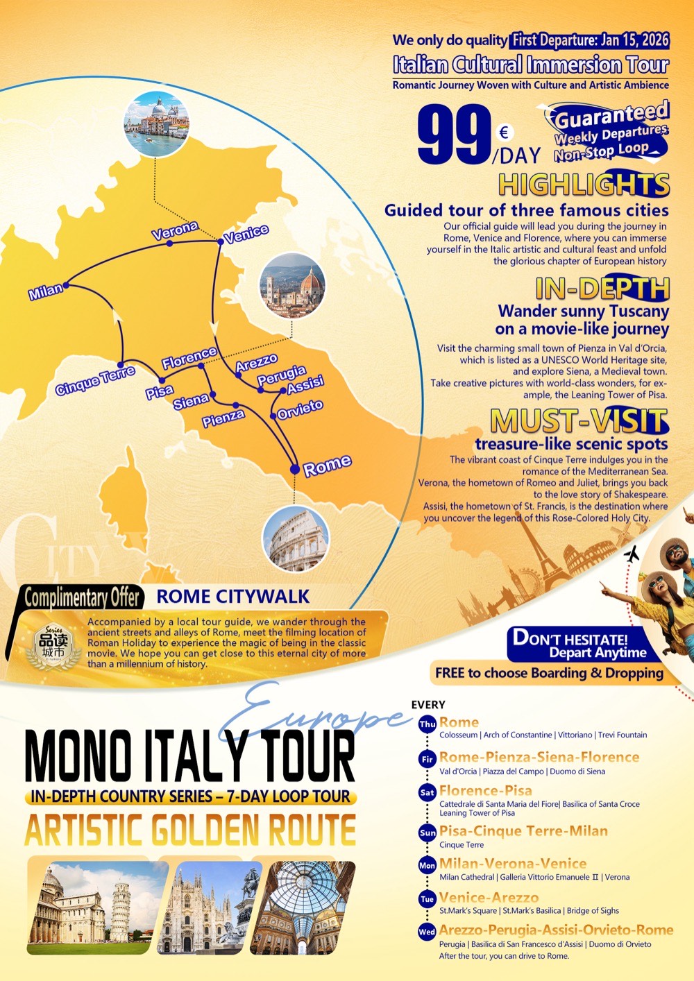 Artistic Golden Line - Seven-day Italy Loop Tour